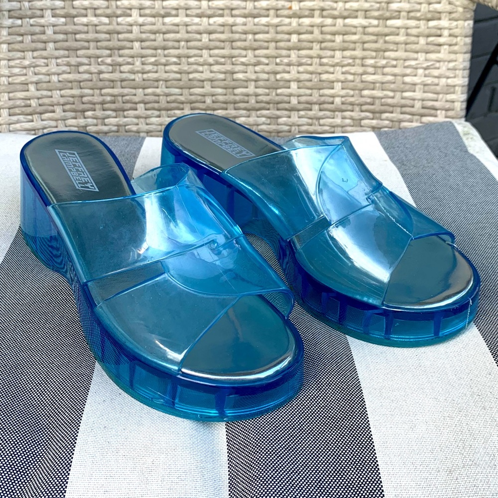 Jeffery Campbell blue platform jelly sandals